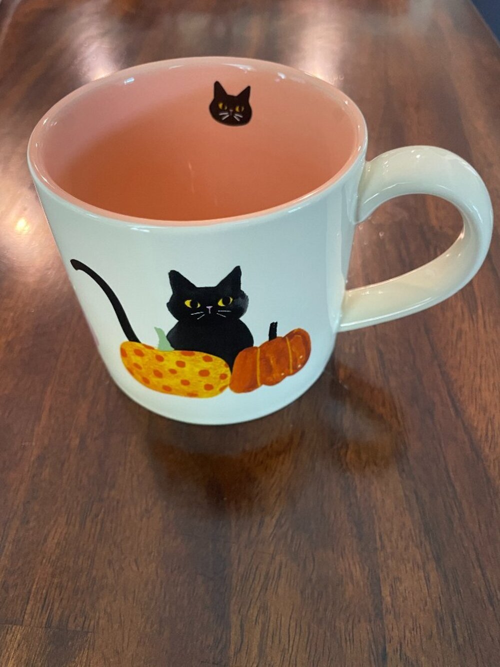Danica Jubilee Cat Pumpkin Fall Ceramic Coffee/Tea Mug Pink inside!